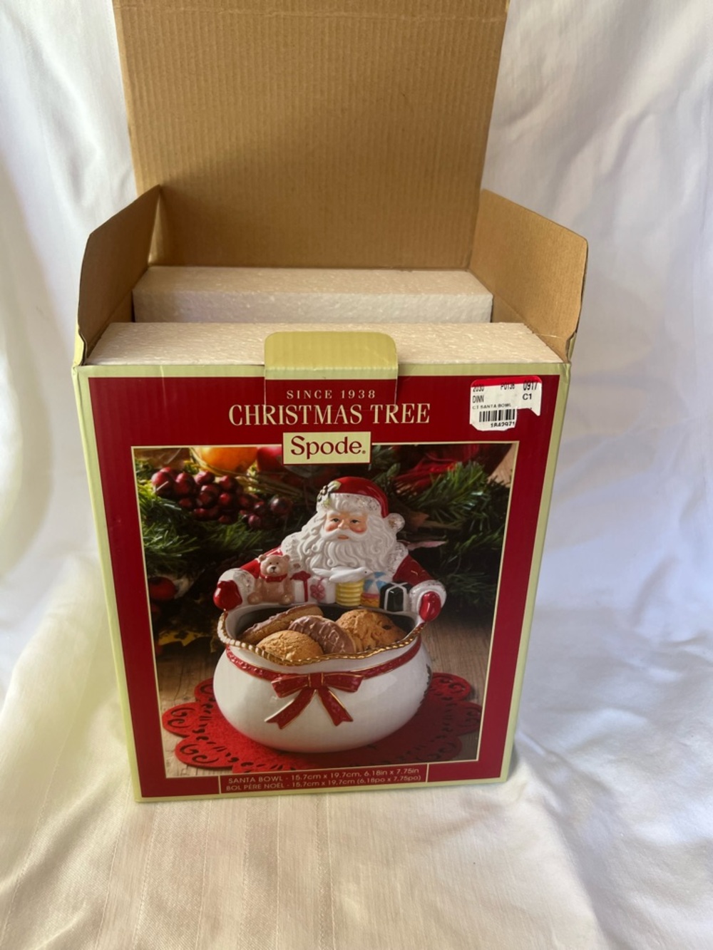 Spode Santa Cookie Bowl with Red Ribbon and Gold Trim